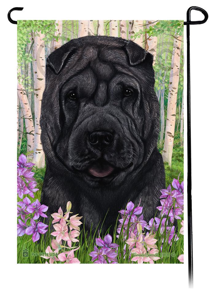 Shar Pei Spring Flowers Garden Flags