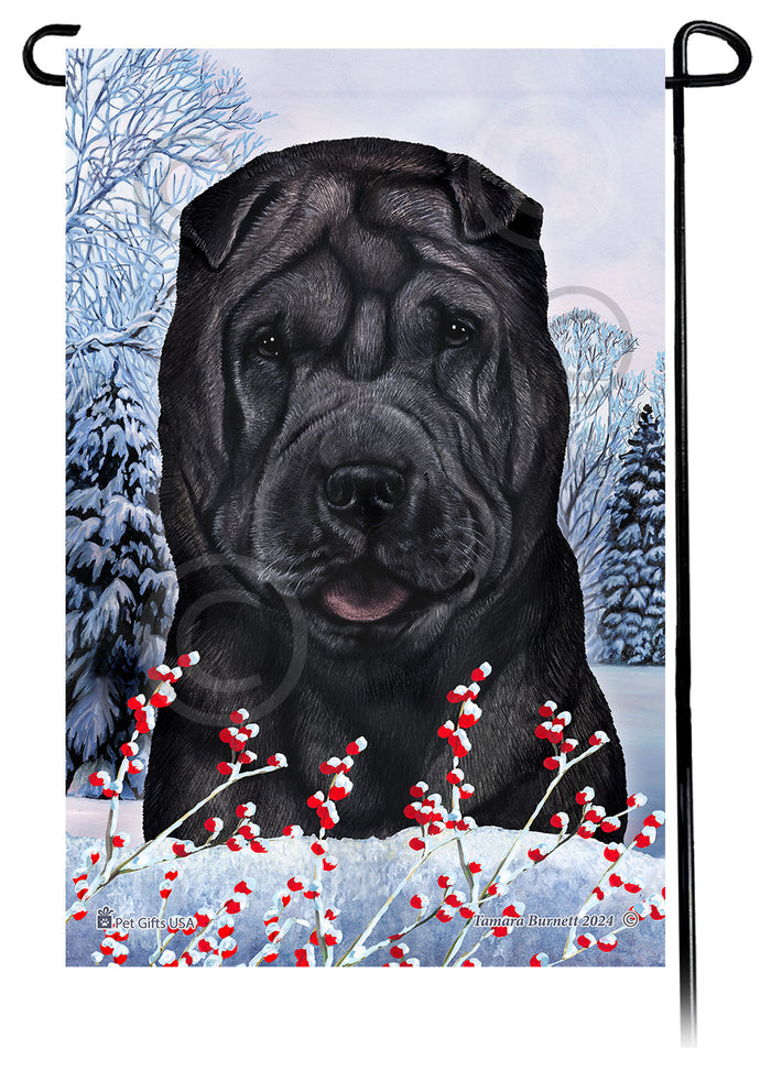Shar Pei Winterberries Garden Flags