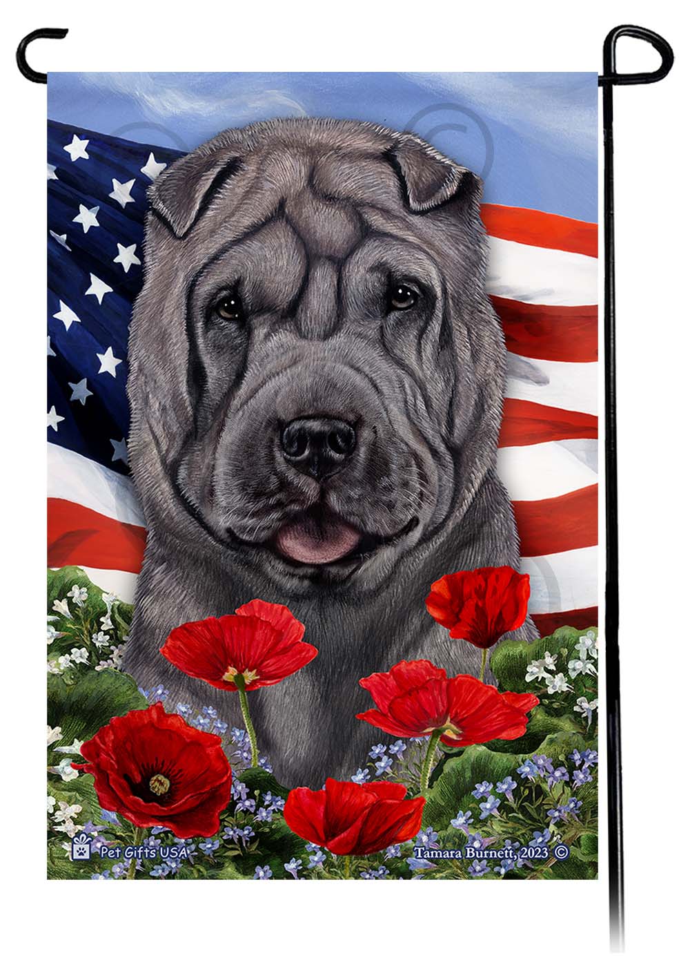 Shar Pei Patriotic Flowers - Garden Flag