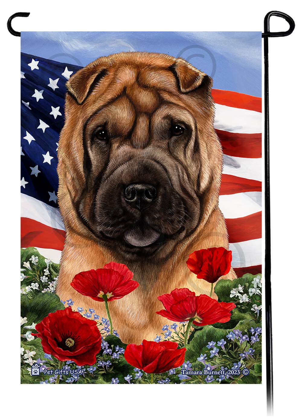 Shar Pei Patriotic Flowers - Garden Flag