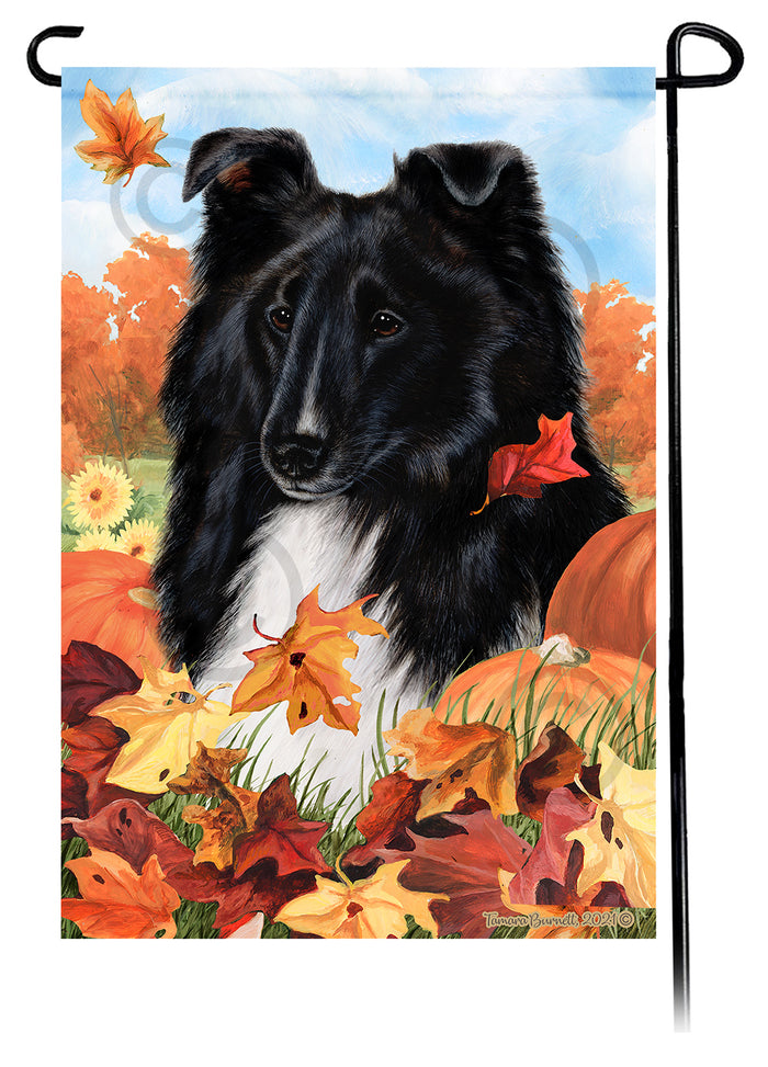 Shetland Sheepdog Falling Leaves Garden Flags