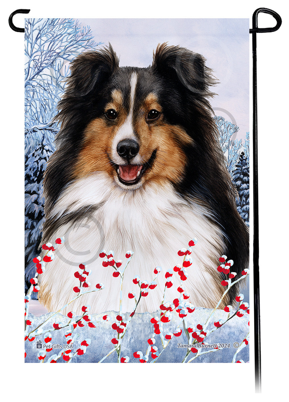 Shetland Sheepdog Winterberries Garden Flags