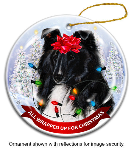 Sheltie Black and White Ornament