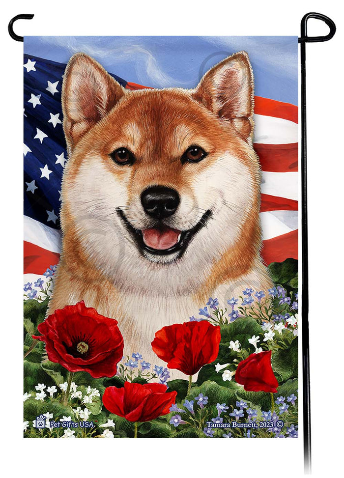 Shiba Inu Patriotic Flowers Garden Flags