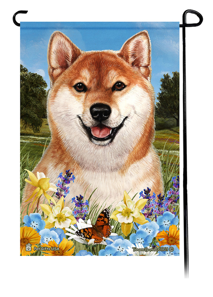 Shiba Inu Summer Flowers Garden Flags