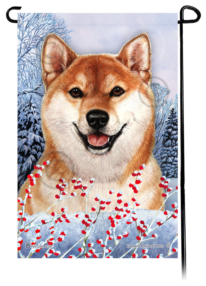 Shiba Inu Winterberries Garden Flags