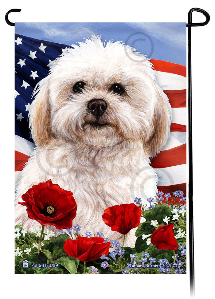 Shih Poo Patriotic Flowers Garden Flags
