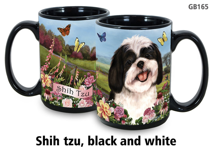 Shih Tzu Black & White - Garden Party Fun Mug 15 oz