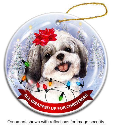 Shih Tzu Silver & White Ornament