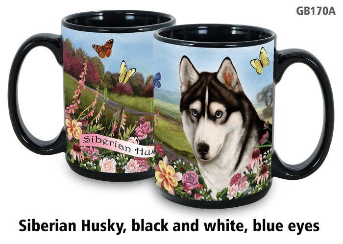 Siberian Husky Black & White Blue Eyes - Garden Party Fun Mug 15 oz