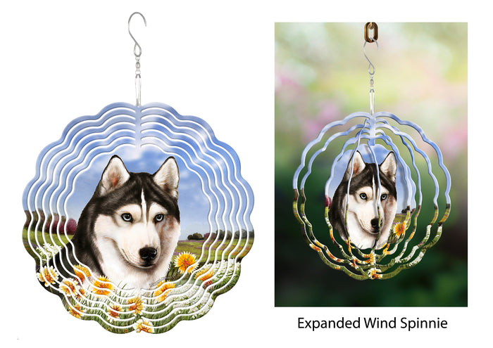 Siberian Husky Blue Eyes Black And White Wind Spinner