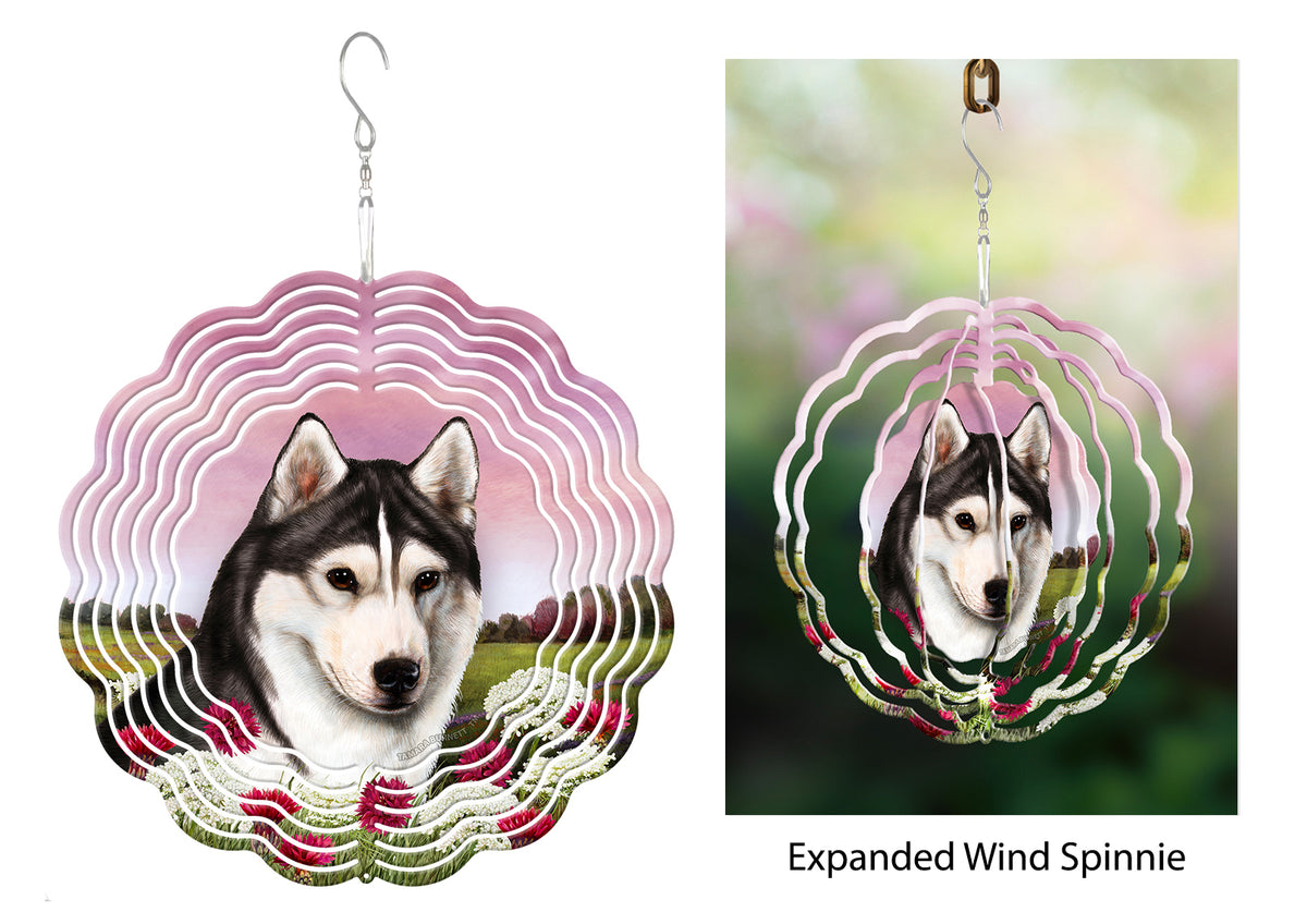 Siberian Husky Brown Eyes Black And White Wind Spinner