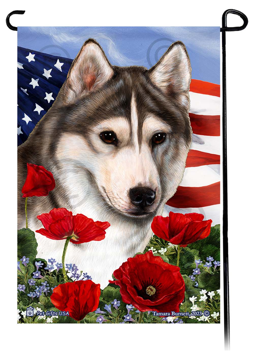 Siberian Husky Patriotic Flowers - Garden Flag