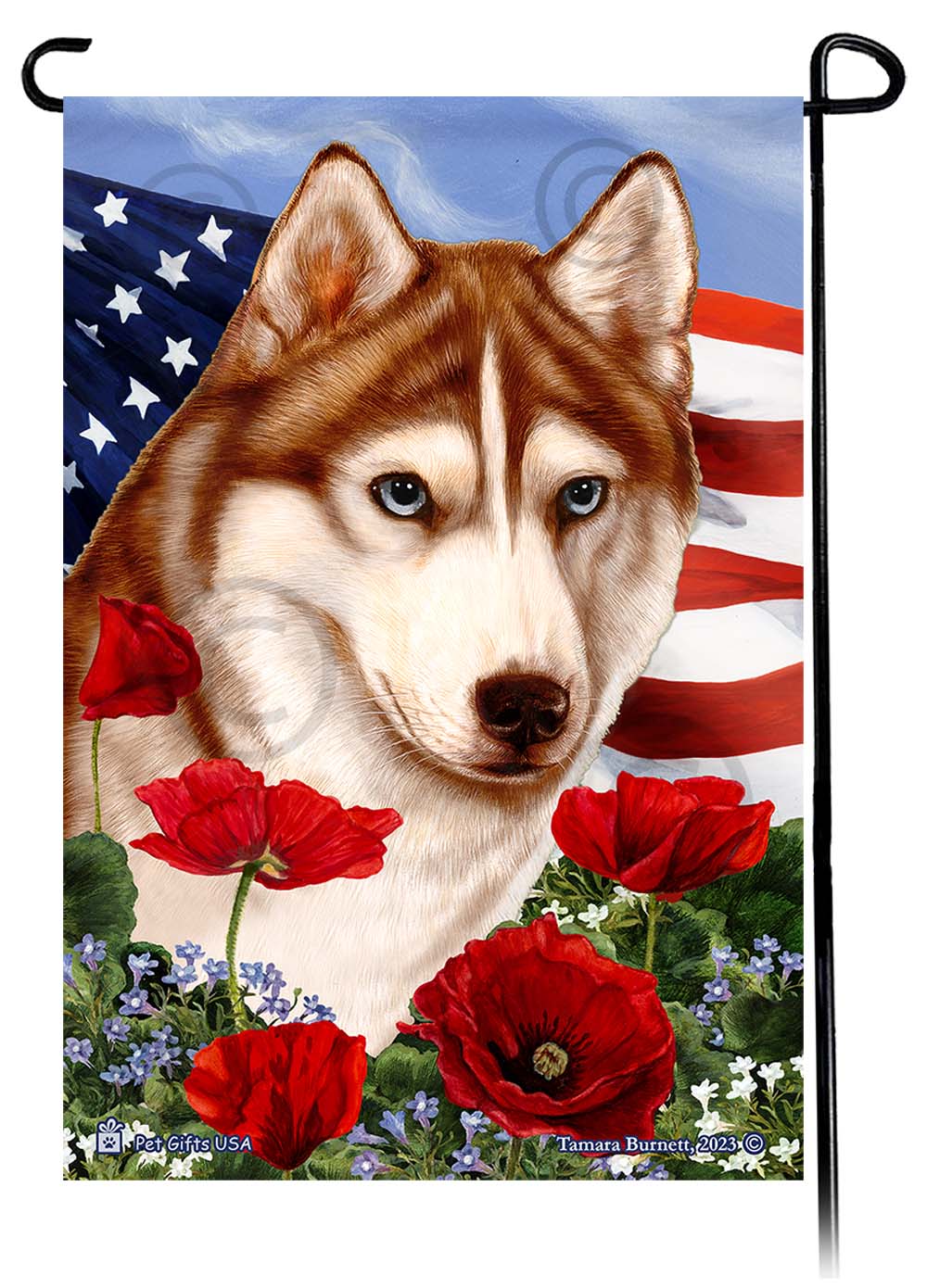 Siberian Husky Patriotic Flowers - Garden Flag