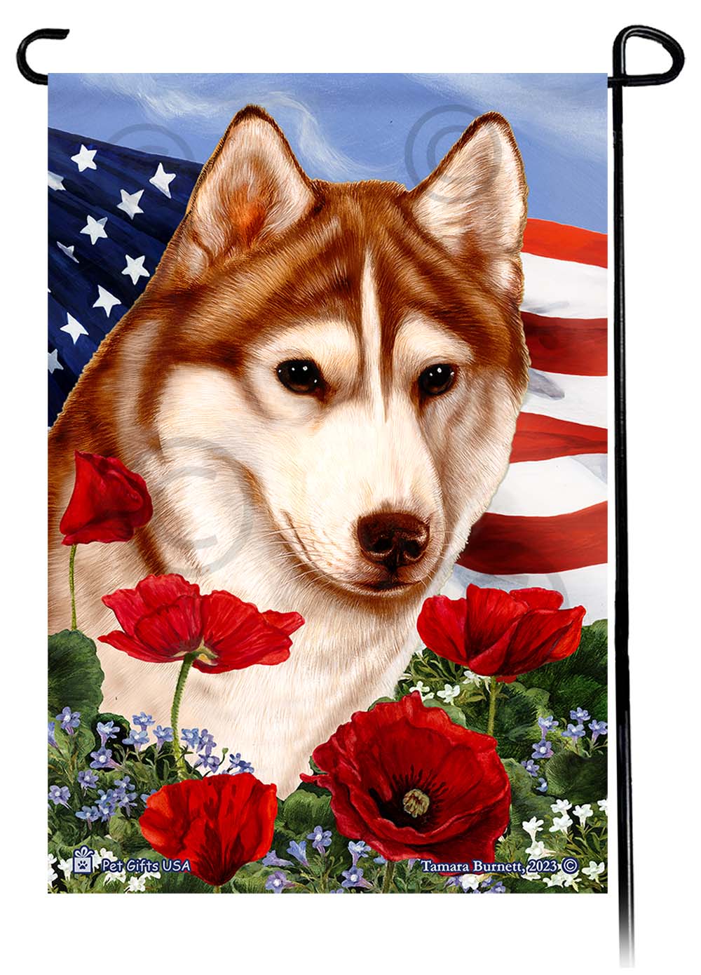 Siberian Husky Patriotic Flowers - Garden Flag