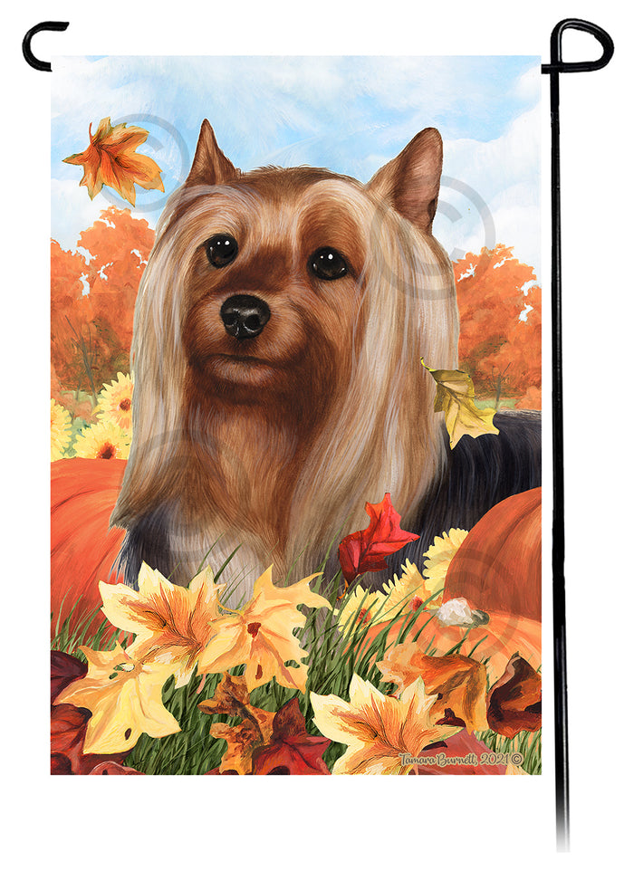 Silky Terrier Falling Leaves Garden Flags