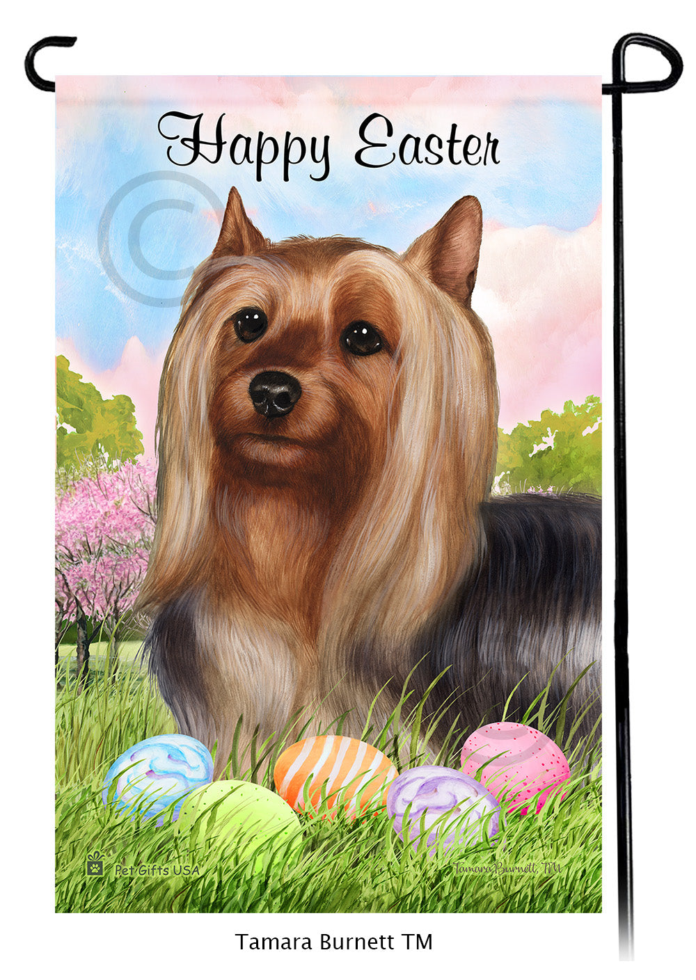 Silky Terrier Happy Easter Garden Flags