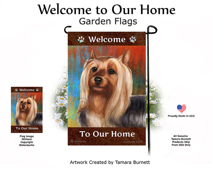Silky Terrier Welcome To Our Home Garden Flags