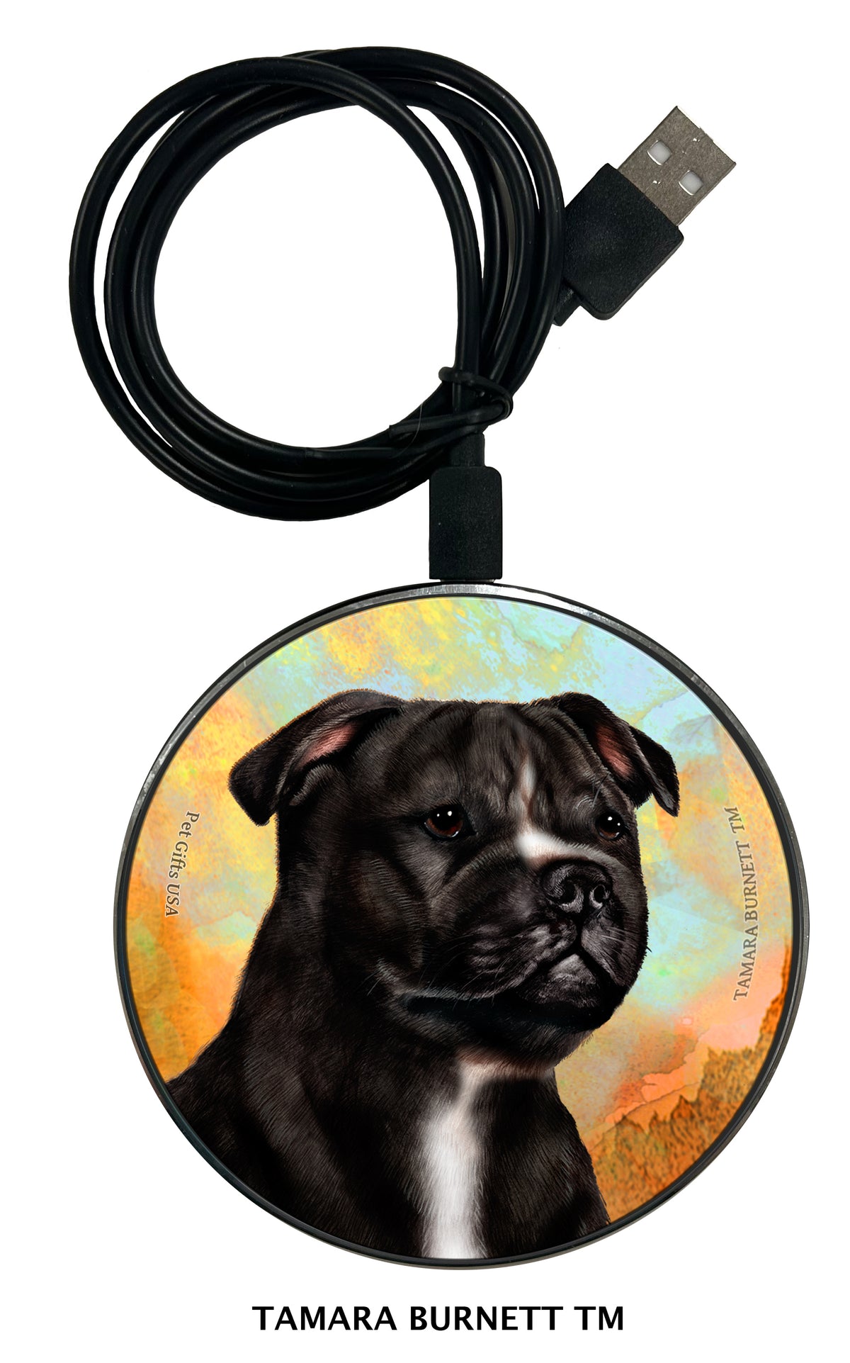 Staffordshire Terrier Black and White Zoomies Wireless Charger