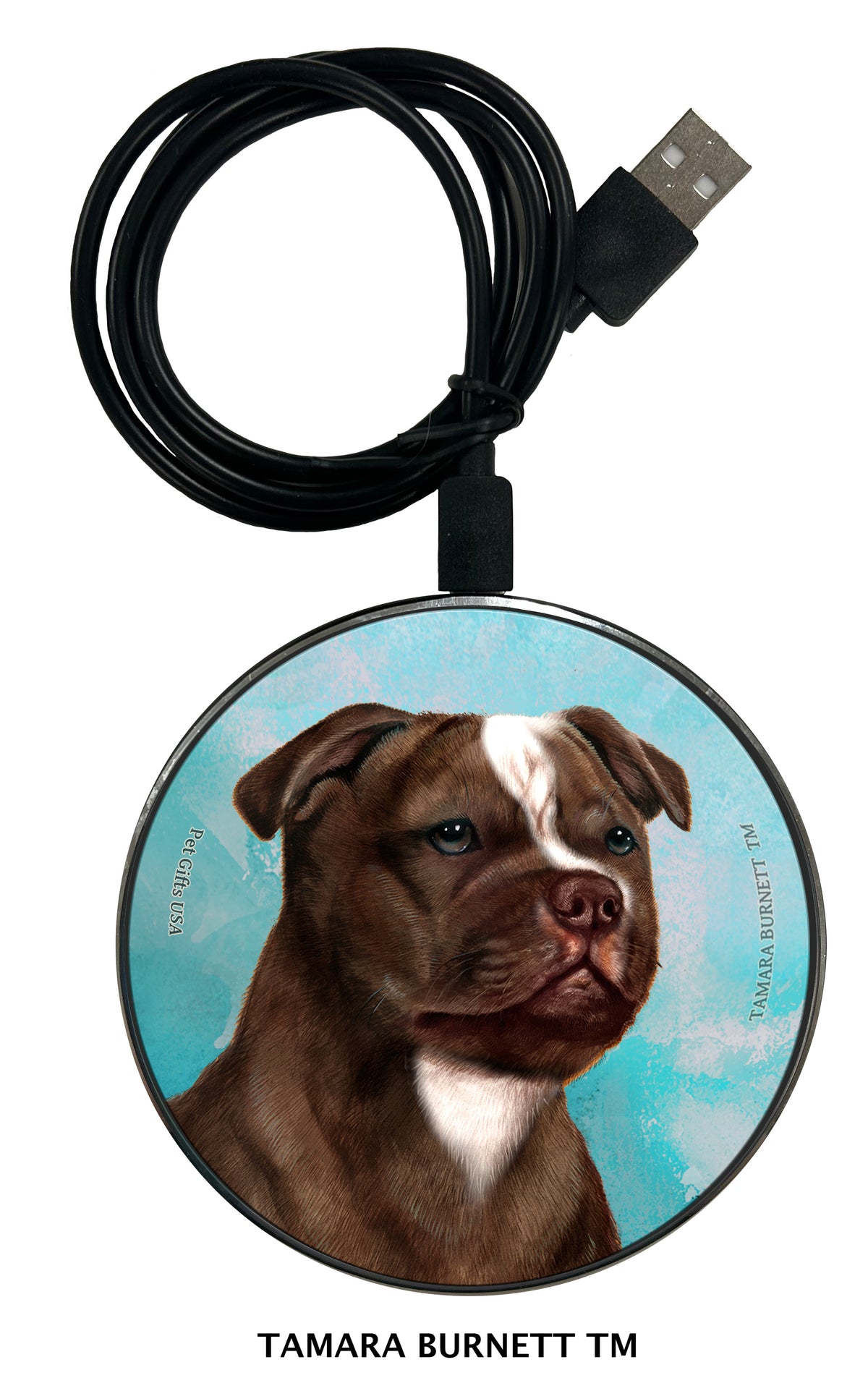 Staffordshire Terrier Chocolate and White Zoomies Wireless Charger