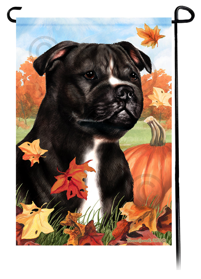 Staffordshire Bull Terrier Falling Leaves Garden Flags