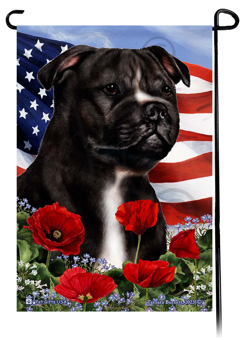 American Staffordshire Patriotic Flowers Garden Flags