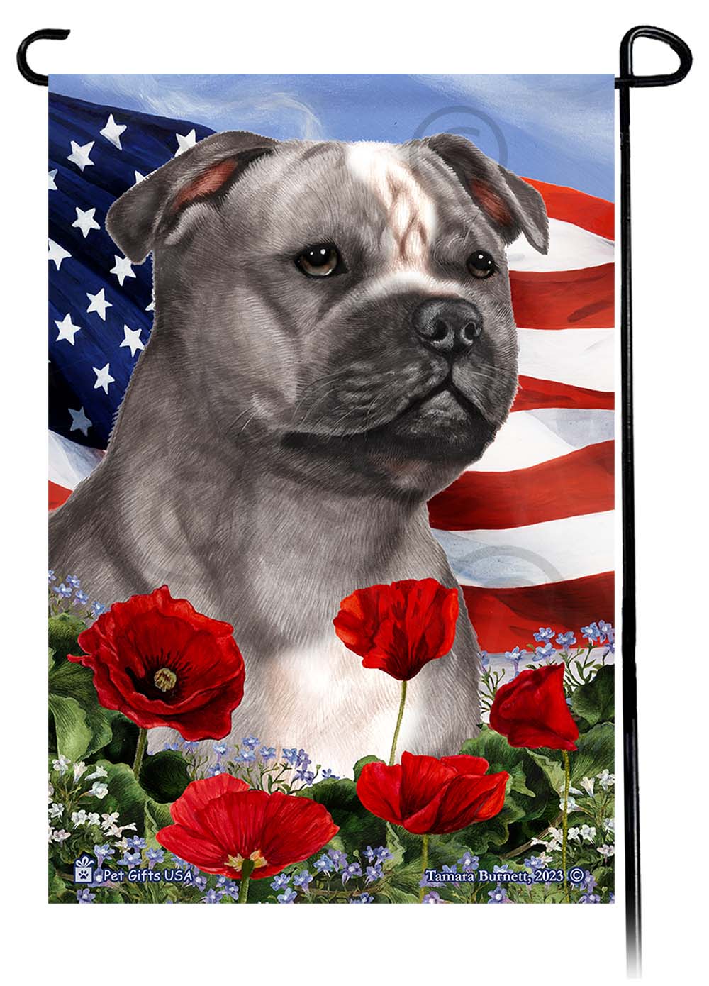 American Staffordshire Patriotic Flowers - Garden Flag