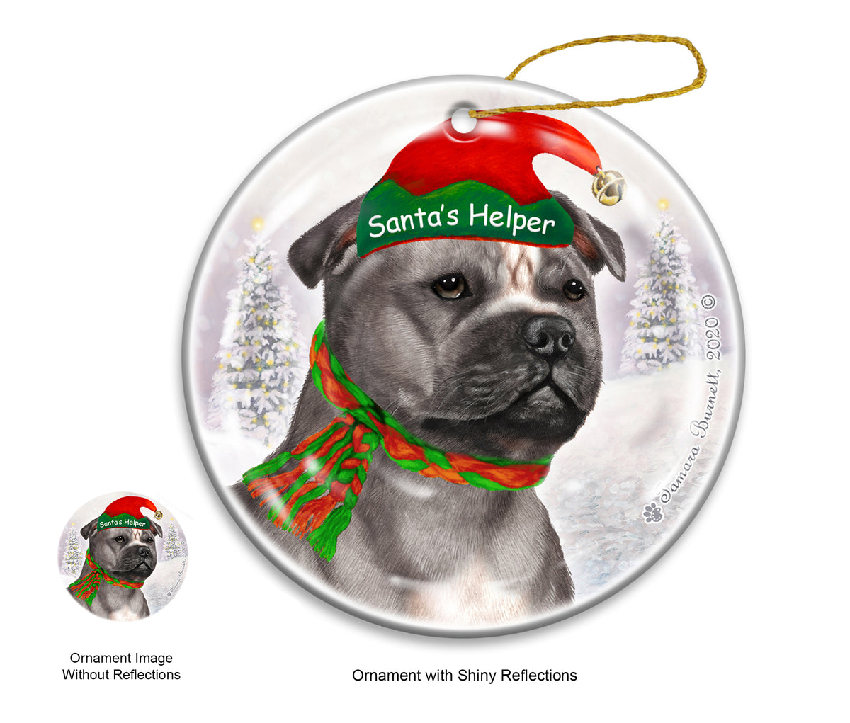 Staffordshire Bull Terrier Blue and White Ornament