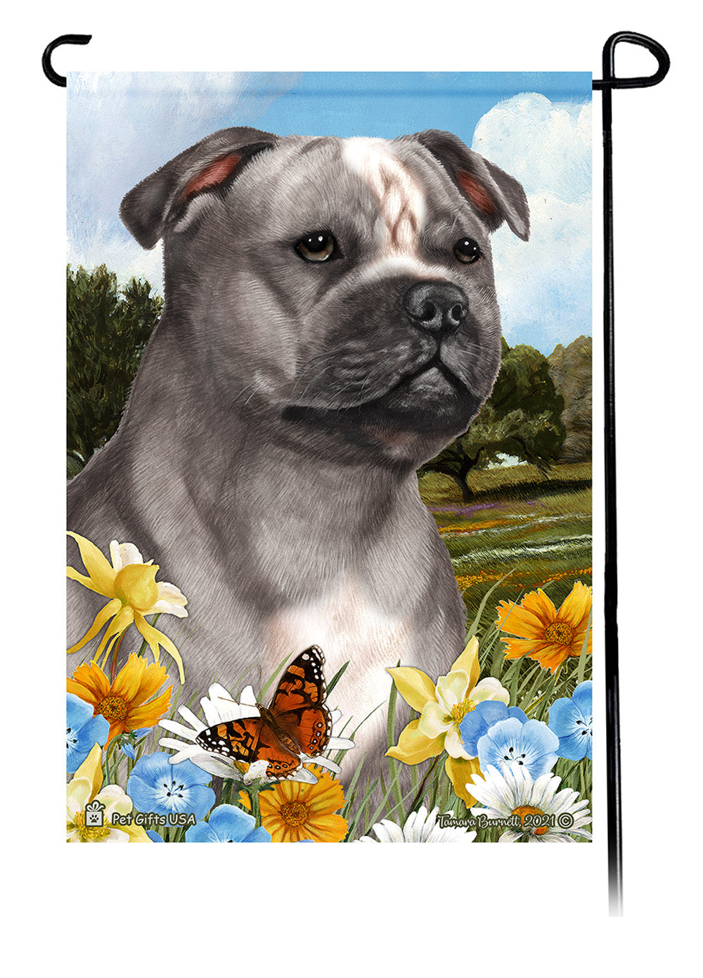 Staffordshire Bull Terrier Summer Flowers - Garden Flag