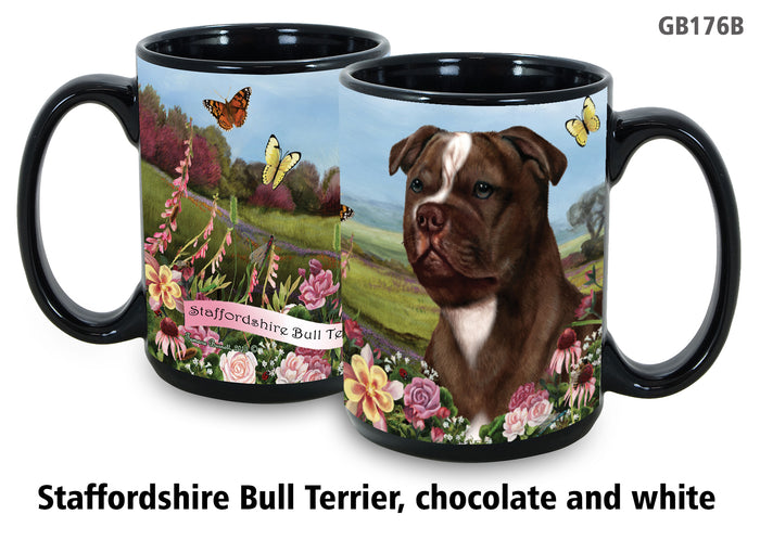 Staffordshire Bull Terrier Chocolate & White - Garden Party Fun Mug 15 oz