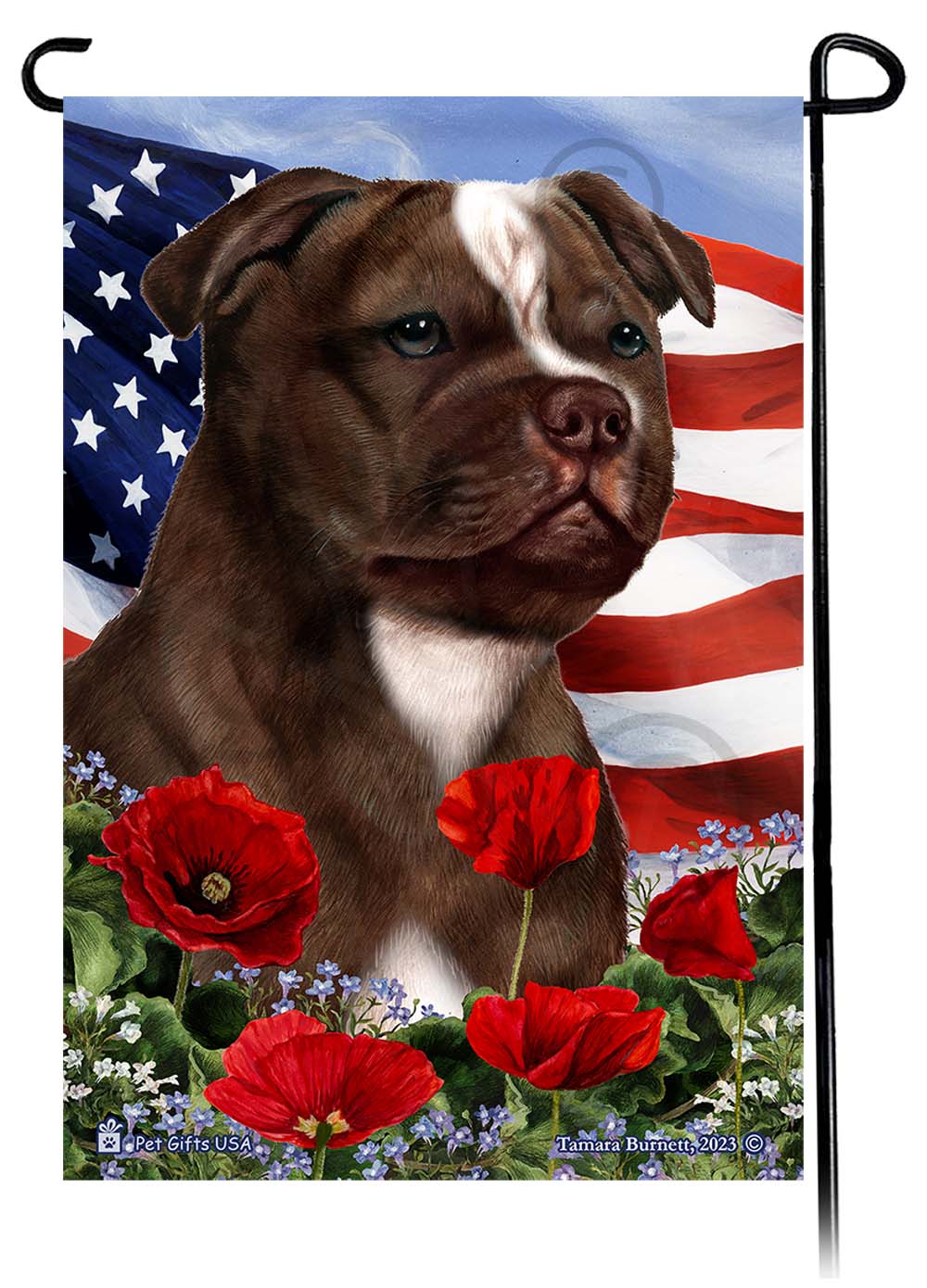 American Staffordshire Patriotic Flowers - Garden Flag