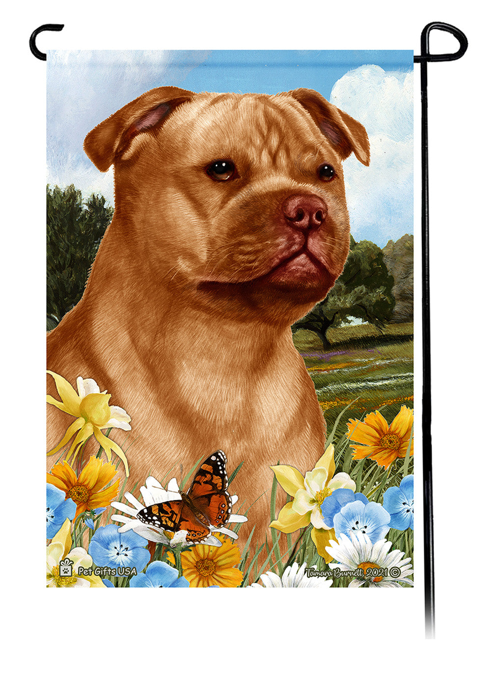 Staffordshire Bull Terrier Summer Flowers - Garden Flag