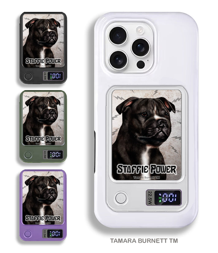 Staffordshire Bull Terrier Black and White Phone Bank Wireless Charger