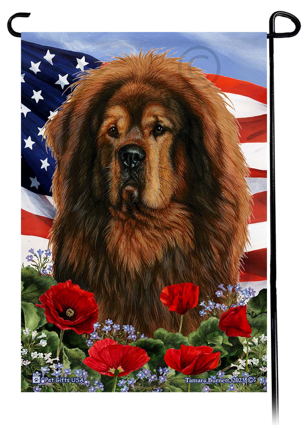 Tibetan Mastiff Patriotic Flowers - Garden Flag