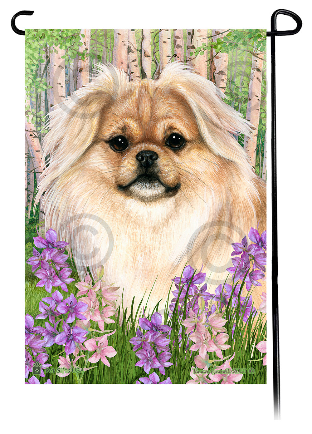 Tibetan Spaniel Spring Flowers Garden Flags