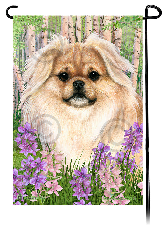 Tibetan Spaniel Spring Flowers Garden Flags