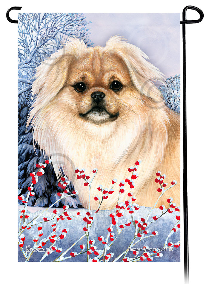 Tibetan Spaniel Winterberries Garden Flags