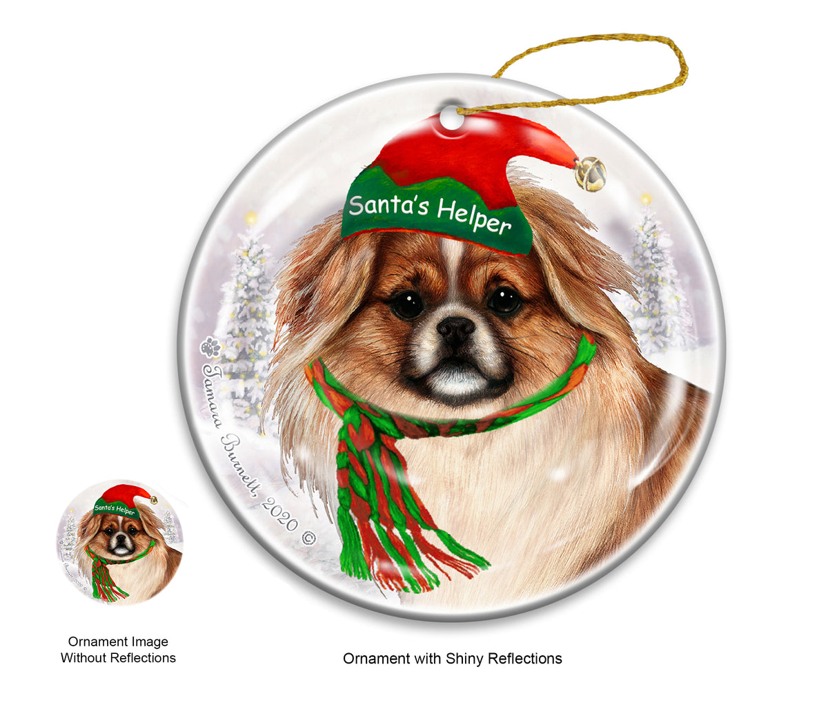 Tibetan Spaniel Fawn and White Ornament