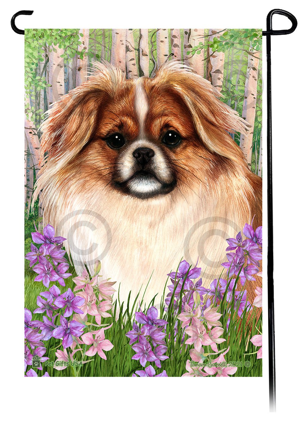 Tibetan Spaniel Spring Flowers - Garden Flag