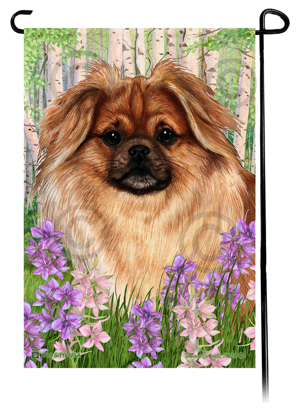 Tibetan Spaniel Spring Flowers - Garden Flag