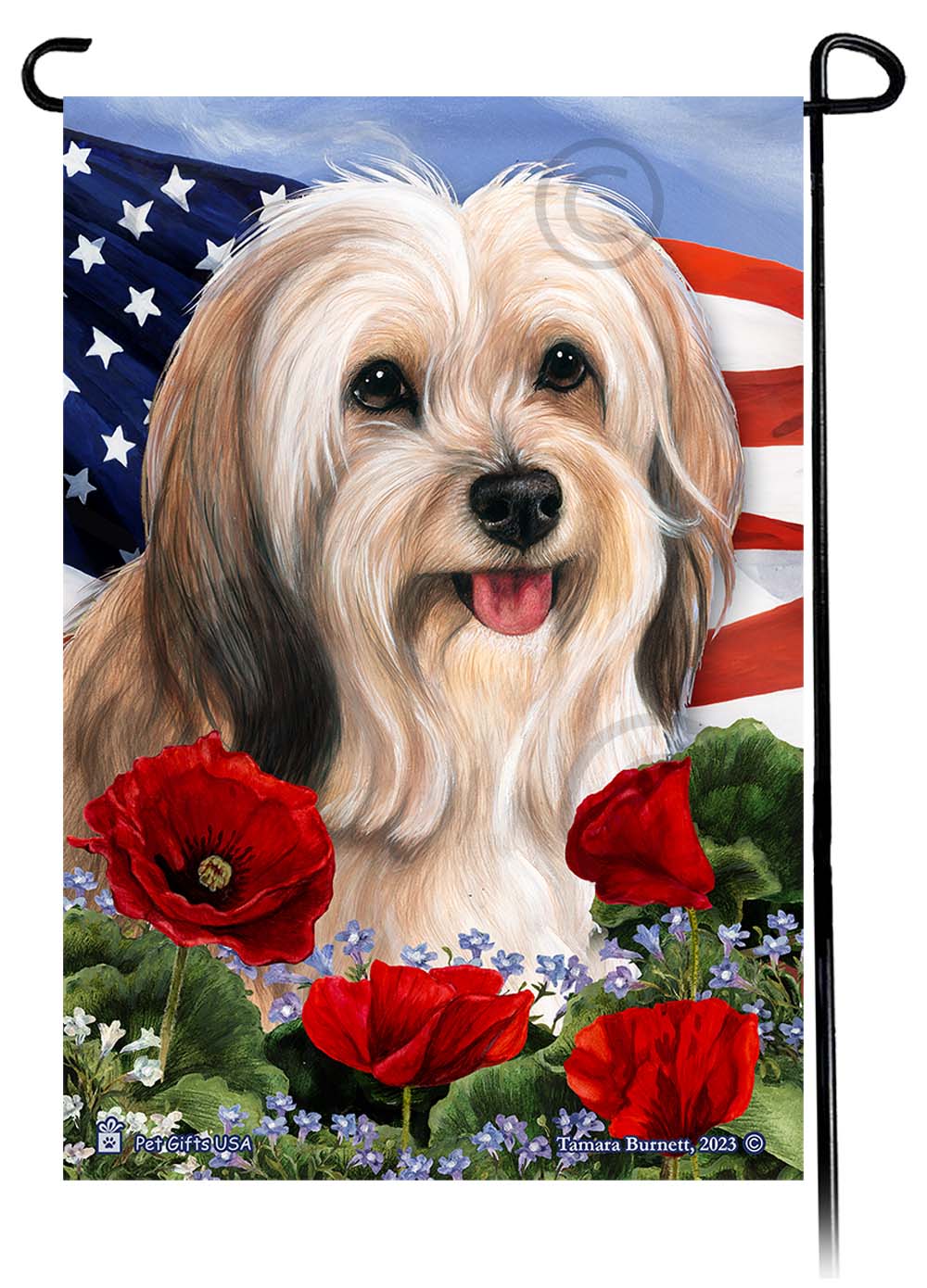 Tibetan Terrier Patriotic Flowers - Garden Flag