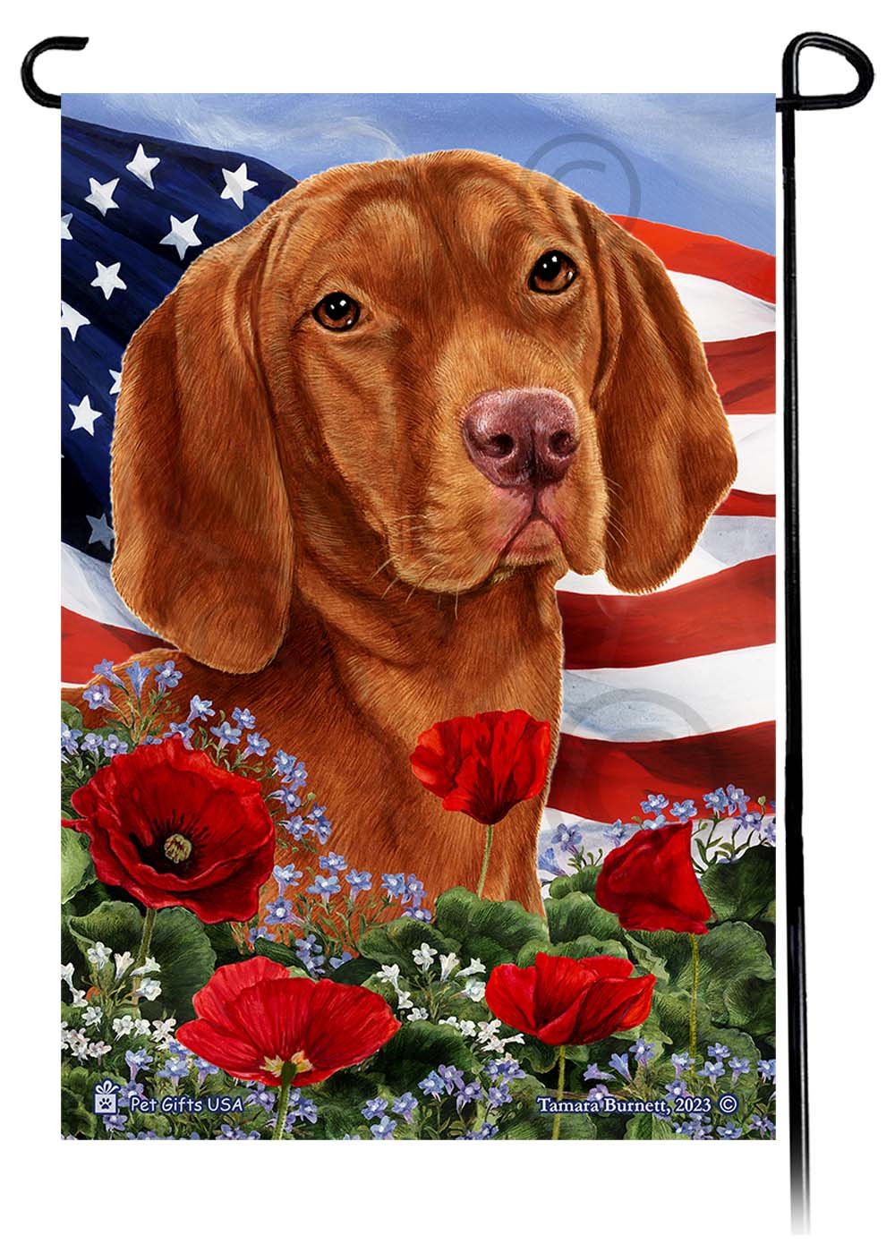 Vizsla Patriotic Flowers Garden Flags