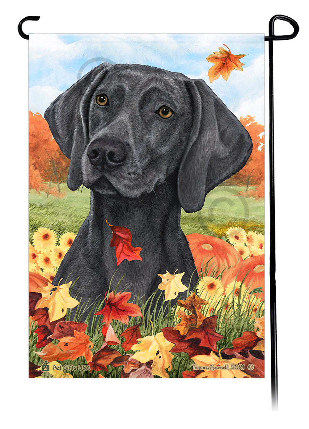 Weimaraner Falling Leaves - Garden Flag
