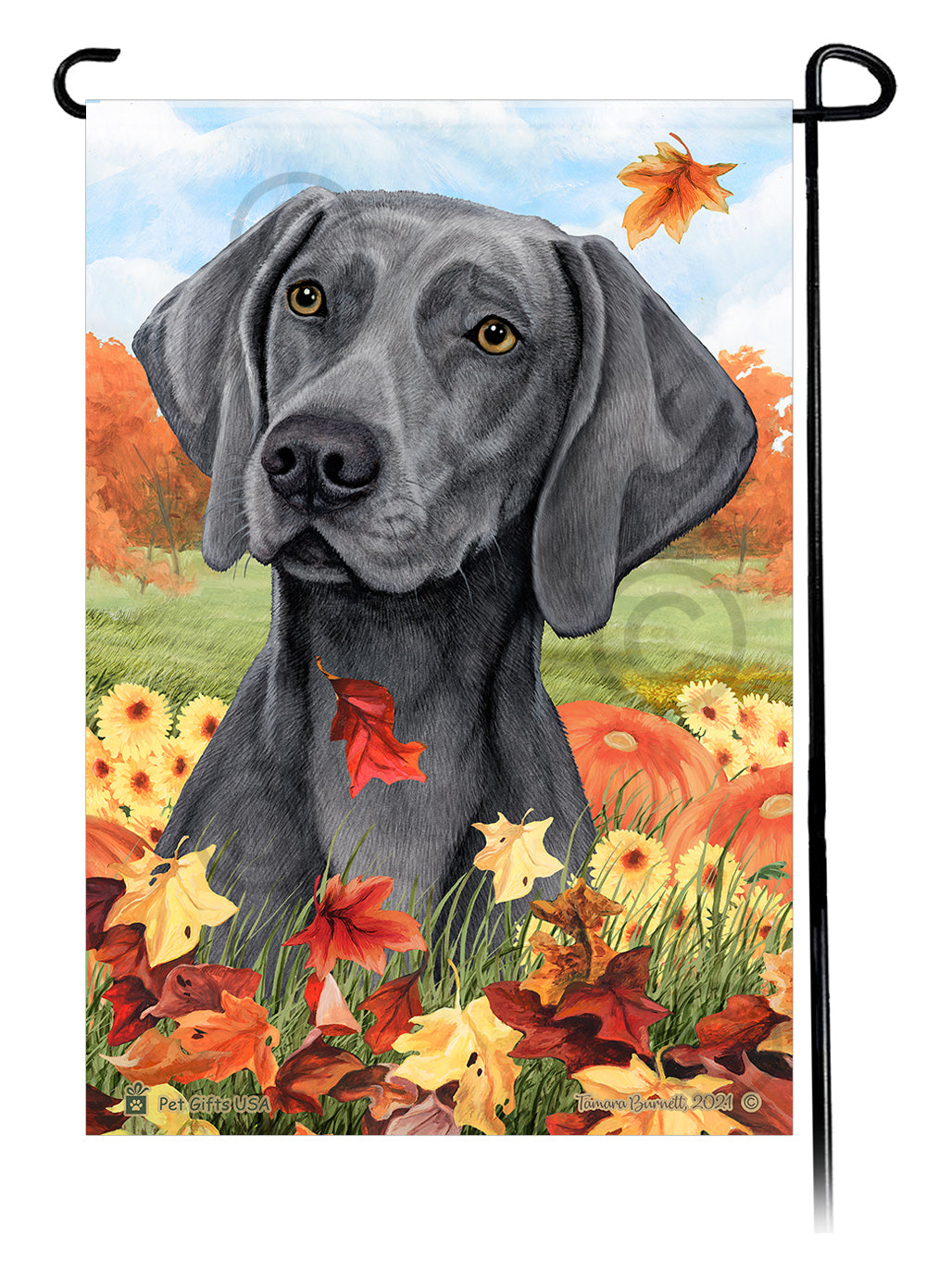 Weimaraner Falling Leaves - Garden Flag