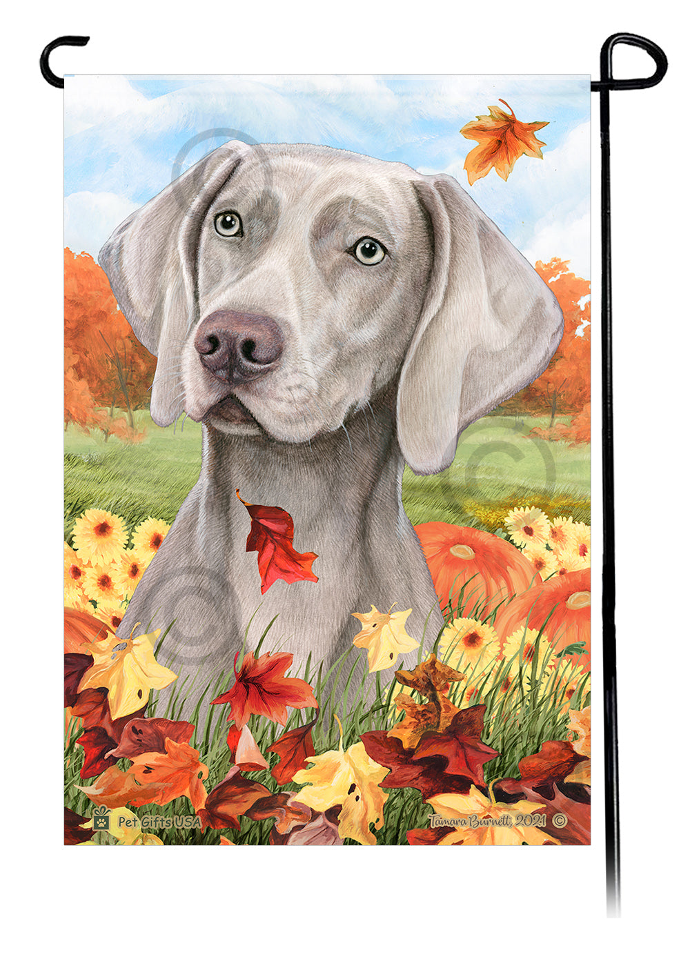 Weimaraner Falling Leaves - Garden Flag