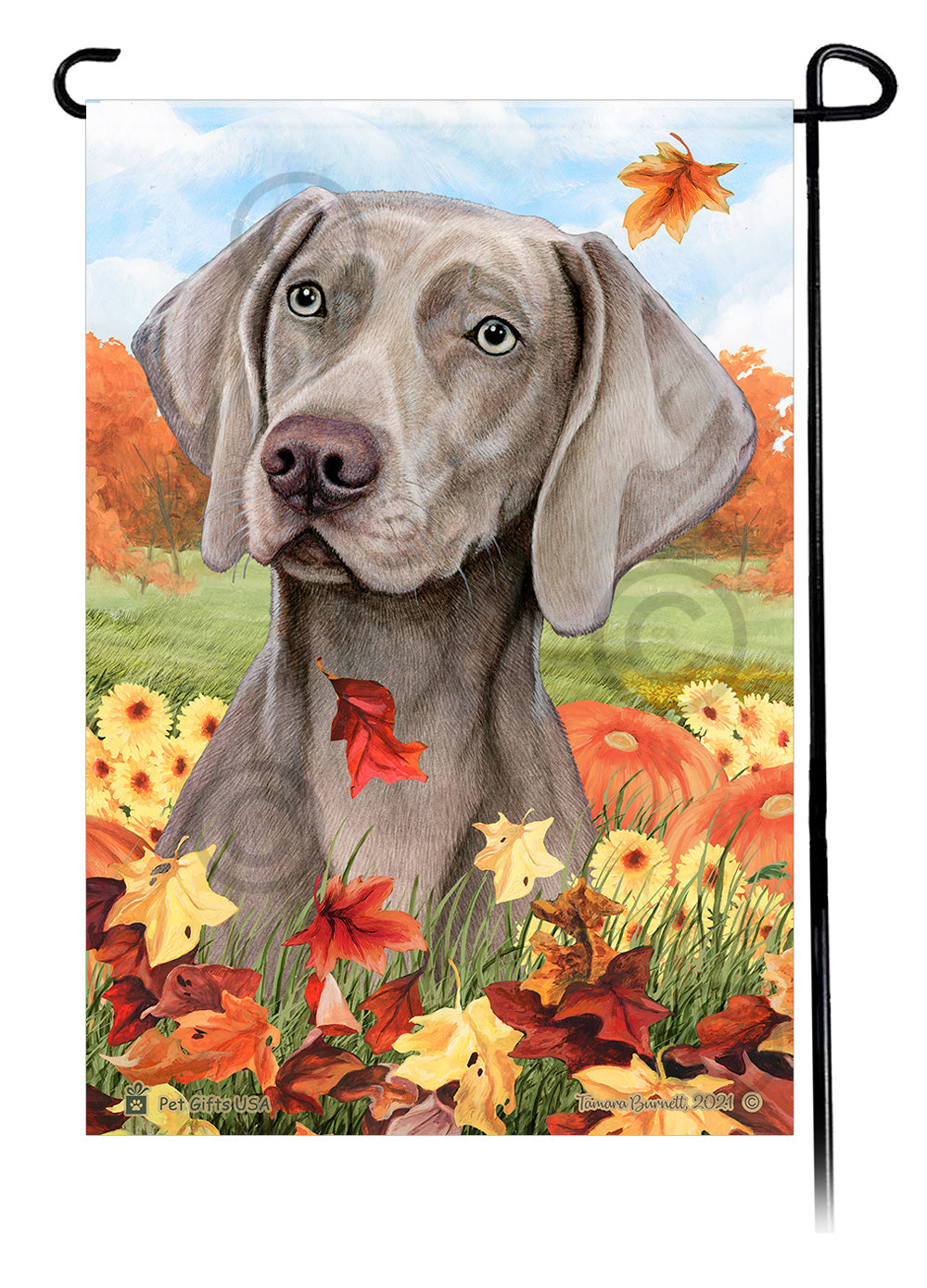 Weimaraner Falling Leaves - Garden Flag