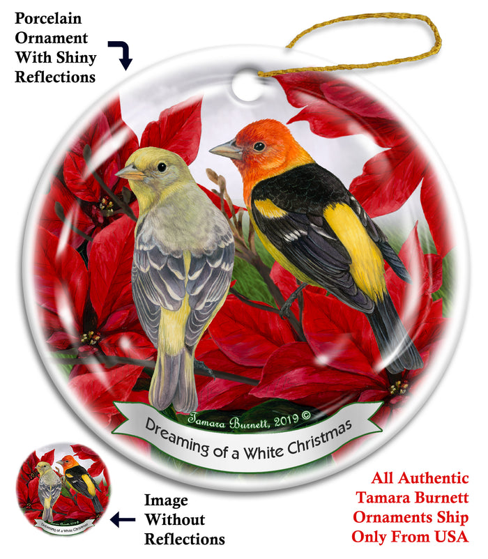 Western Tanager - Dreaming Of A White Christmas Ornament