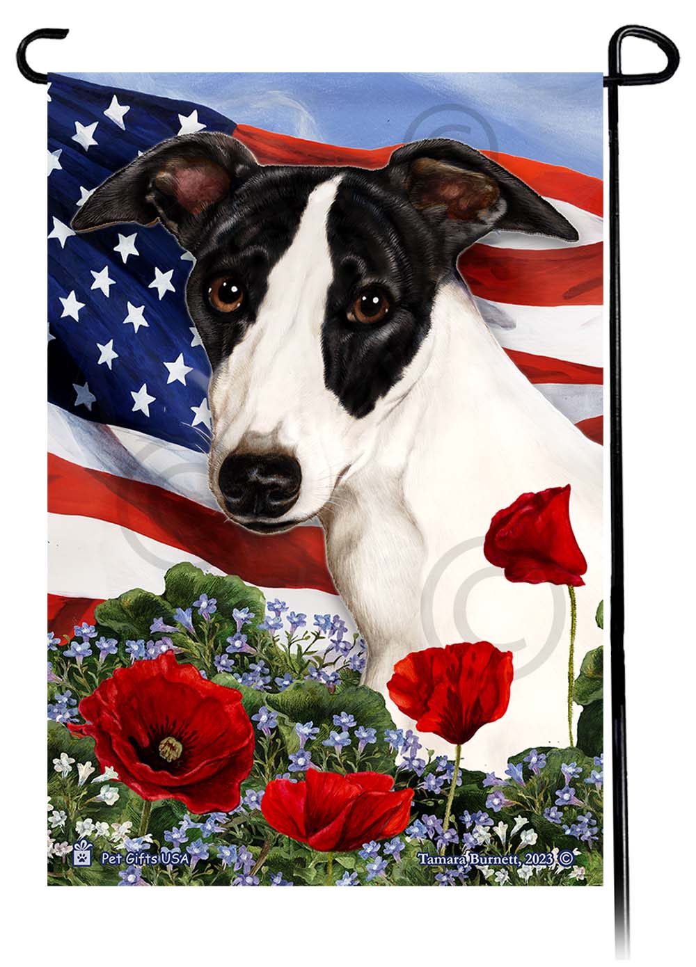 Whippet Patriotic Flowers Garden Flags