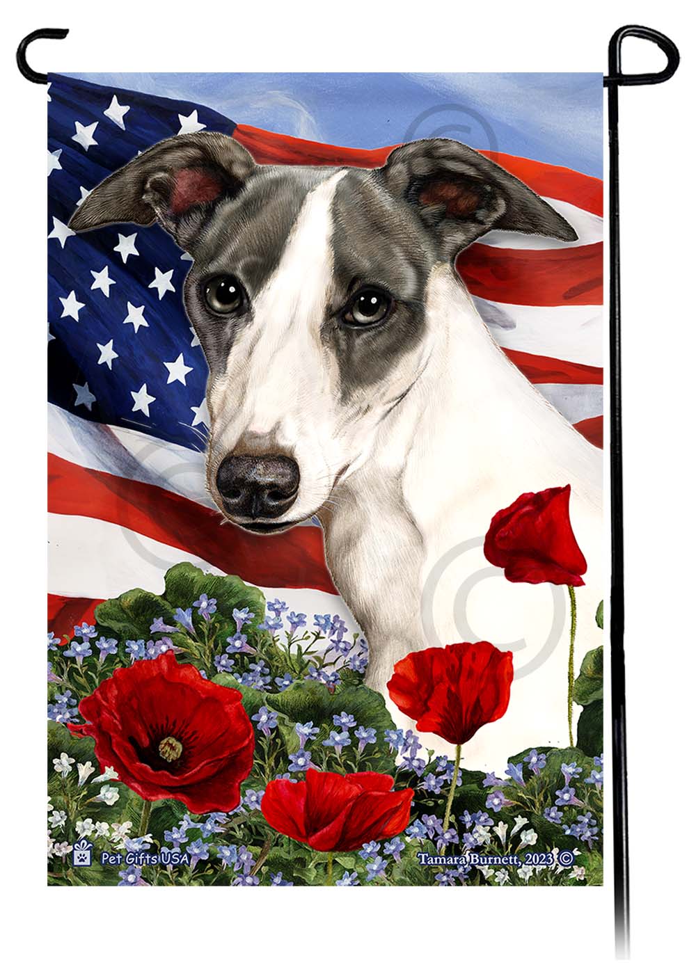Whippet Patriotic Flowers - Garden Flag