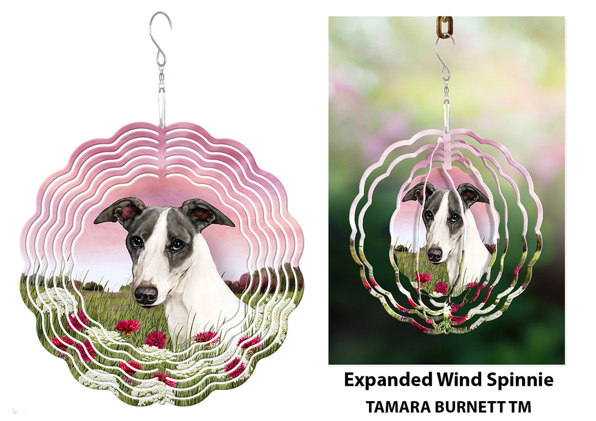 Whippet Blue and White Wind Spinner